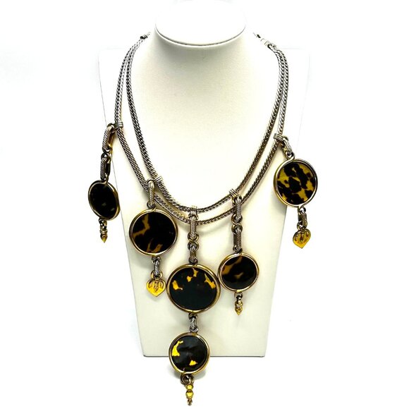 1990s Yves Saint Laurent Tortoiseshell Statement Bib Necklace & Bracelet Set - Picture 3 of 16